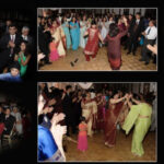 A collage of people, mostly in formal and traditional attire, dancing and celebrating at what appears to be an indoor event or party.