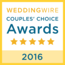 WeddingWire Couples' Choice Awards 2016 badge displaying five stars.