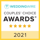 WeddingWire Couples' Choice Awards 2021 logo with five gold stars and a yellow border.