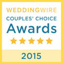 WeddingWire Couples' Choice Awards 2015 logo featuring a yellow border, text, and five yellow stars.